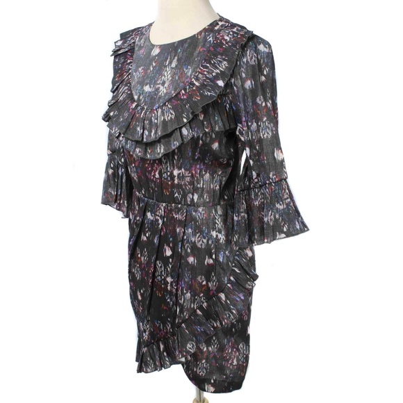 H&M Shimmery Gray & Multicolor Abstract Ruffled Open Back Dress NWT Size 8 - Picture 2 of 6